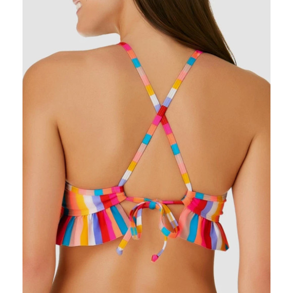 California Waves Swim California Waves Aruba Striped Ruffle Triangle Bikini XL - Picture 7 of 8